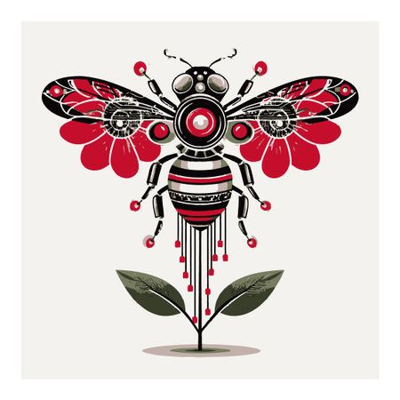 Discover a captivating abstract illustration featuring a bold insect and floral elements. This vibrant artwork adds a modern touch to any space with its unique style.のイラスト素材
