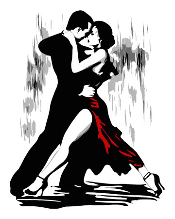 A stunning illustration of a couple dancing tango, capturing the passion and elegance of the dance. The bold colors and dynamic pose evoke strong emotions and connections.のイラスト素材