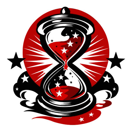 This captivating abstract illustration of an hourglass features bold colors and dynamic shapes, showcasing a cosmic theme with stars and movement, perfect for creative projects.のイラスト素材