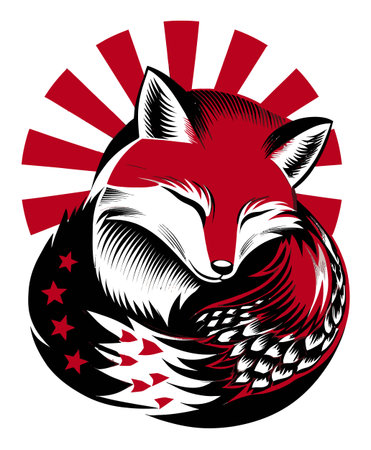 This abstract fox illustration presents a striking blend of red and black colors. Featuring geometric patterns, it captures the essence of nature with modern artistic flair.のイラスト素材