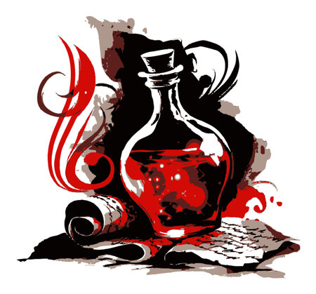 A captivating abstract illustration featuring a potion bottle with artistic splashes. This intriguing artwork combines elements of mystery and creativity, perfect for decor.のイラスト素材