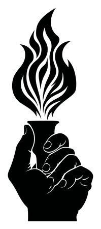 A striking black and white illustration of a hand holding a flame, symbolizing passion, energy, and creativity. Perfect for conveying inspiration and empowerment.のイラスト素材