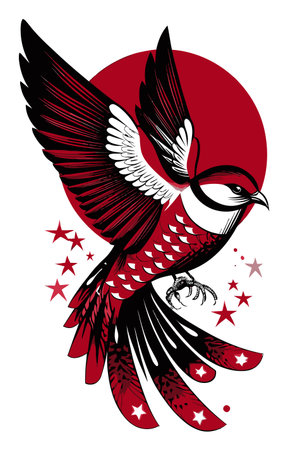 Discover a captivating abstract illustration of a bird in flight, featuring bold colors and dynamic shapes. Perfect for art enthusiasts and creative projects.のイラスト素材