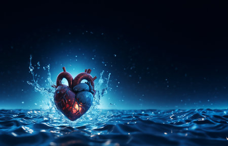 Human heart, medical digital technology, 3D illustration on colorful background. AI Generative.の素材