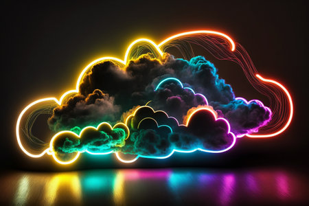 Neon lights abstract background with cloud. Generative AI.の素材