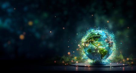 concept of saving the earth and energy Planet Earth with leaf texture and Milky Way as background with ecological connections, Generative AI.の素材