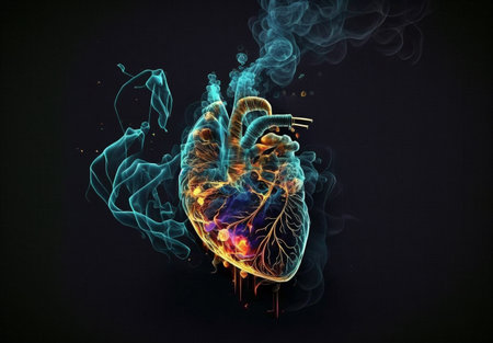 The human heart inhaled thick cigarette smoke. AI Generative.の素材