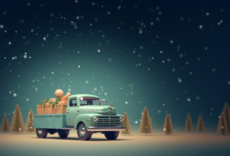 vintage truck with christmas tree merry christmas.  AI Generative.の素材