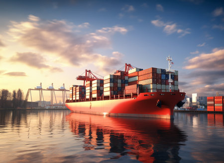 cargo shipping container working at sea port logistic busi. AI Generative.の素材