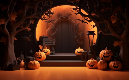 Halloween festival design for show product and your story  with space for text. Generative AI.の素材
