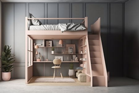 A simple and inviting loft bedroom model. AI Generative.の素材