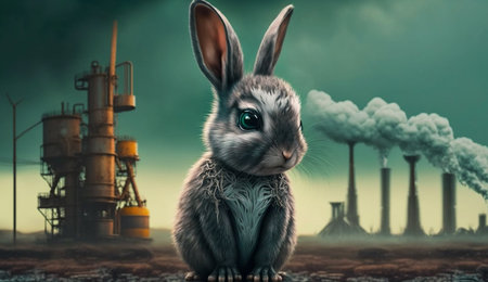 little Rabbit standing in front Toxic mass from chemical. AI Generative.の素材