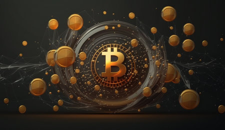 Bitcoin and cryptocurrency concept on empty space for text. Generative AI.の素材