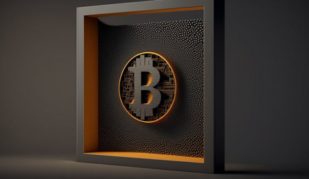 Bitcoin and cryptocurrency concept on empty space for text. Generative AI.の素材