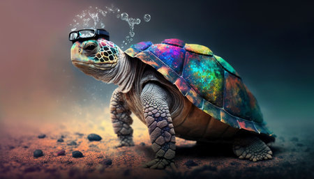 turtle with glasses on a dark background. generative ai.の素材