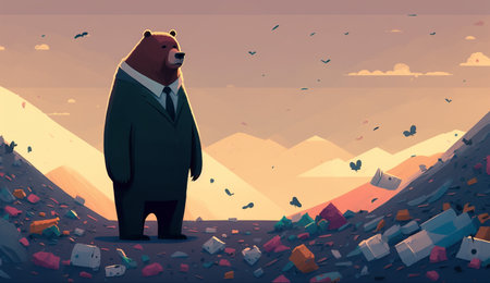 A giant bear with a huge pile of garbage. Generative AI.の素材