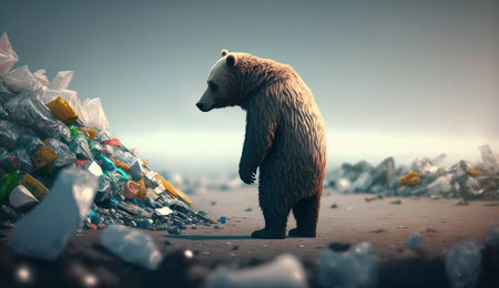A giant bear with a huge pile of garbage. Generative AI.の素材
