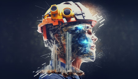 creative graphic design Demonstrate the idea of ââbuilding a city infrastructure. by professional engineers and civil engineering. Generative AI.の素材