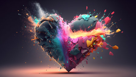 A beautiful fantasy heart-shaped painting on a black background.Valentine's day. Generative Ai.の素材