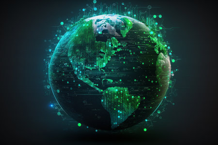 concept of saving the earth and energy Planet Earth with leaf texture and Milky Way as background with ecological connections, Generative AI.の素材