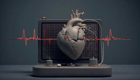 Heart health care technology concept with medical icons. AI Generative.の素材