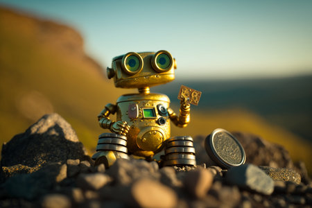 robot gold US dollar coin stock market forex trading graph futuristic Smart investment technology background, Generative AI.の素材