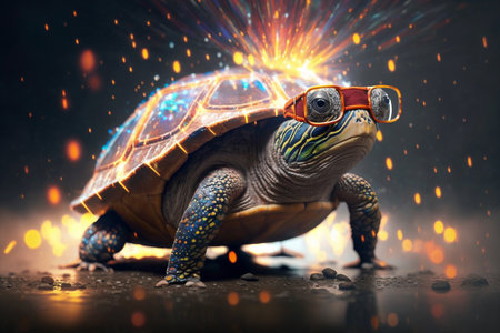Chic turtle, glasses, funny, fashion, wallpaper, poster. Generative AI.の素材
