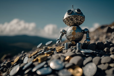 robot gold US dollar coin stock market forex trading graph futuristic Smart investment technology background, Generative AI.の素材