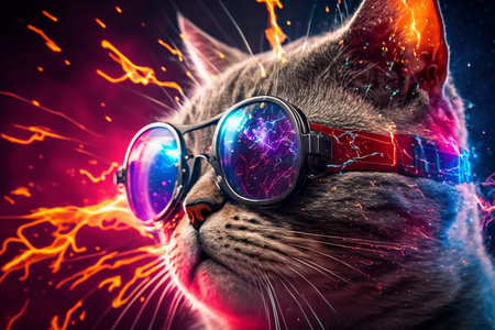 Chic cat, glasses, funny, fashion, wallpaper, poster. Generative AI.の素材