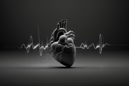 Heart health care technology concept with medical icons. AI Generative.の素材