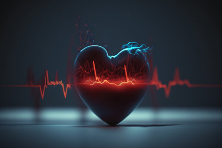 Heart health care technology concept with medical icons. AI Generative.の素材