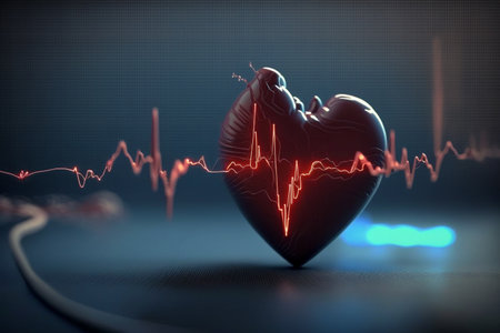 Heart health care technology concept with medical icons. AI Generative.の素材