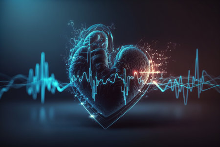 Heart health care technology concept with medical icons. AI Generative.の素材