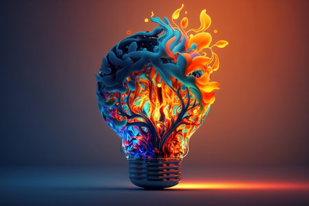 Glow inside a light bulb bright concept brainstorming intelligence, creativity and genius. Generative AI.の素材