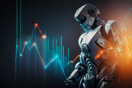 Future business 3d technology robot and stock chart traders, stock chart analysis to beat the market. Generative AI.の素材
