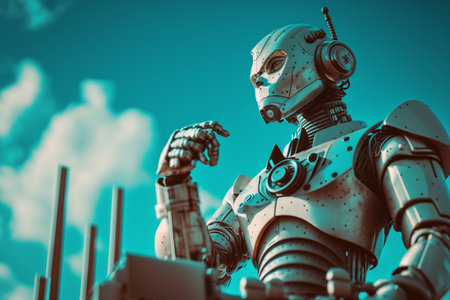 Future business 3d technology robot and stock chart traders, stock chart analysis to beat the market. Generative AI.の素材