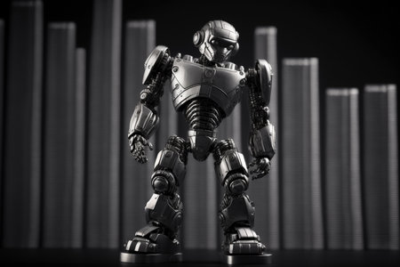 Future business 3d technology robot and stock chart traders, stock chart analysis to beat the market. Generative AI.の素材