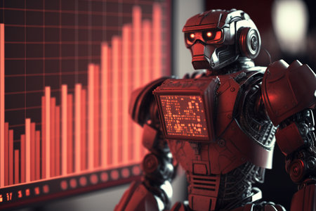 Future business 3d technology robot and stock chart traders, stock chart analysis to beat the market. Generative AI.の素材