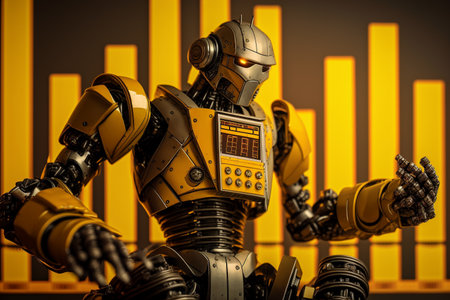 Future business 3d technology robot and stock chart traders, stock chart analysis to beat the market. Generative AI.の素材