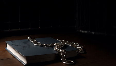 Bank icon, Chained notebook at the cinema at night full. AI Generative.の素材