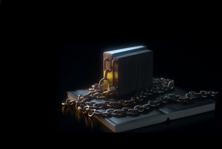 Bank icon, Chained notebook at the cinema at night full. AI Generative.の素材