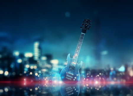 Acoustic guitar in fire and water high resolution acoustic guitar in fire and water Illustration for guitar concert poster.の素材