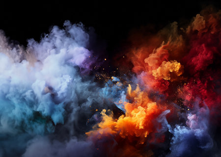 Smoke cloud design element on black background. Generative AI.の素材