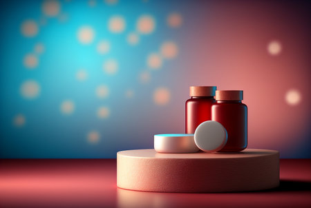 Simulated 3D scene, circle square color and bokeh background. Square badge with space for text. Modern surreal elements. Generative Aiの素材
