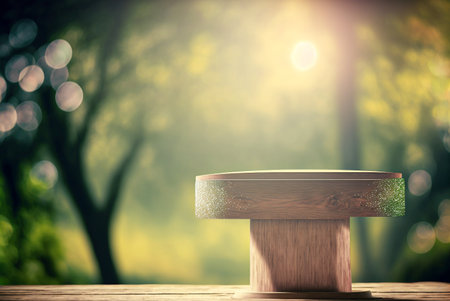 Bokeh background image foreground of an old wooden table, out of focus, ready for editing for product display. generative ai.の素材