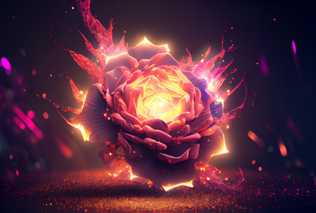 Classic vintage drawing rose flower on dark background.Valentine's Day concept. Generative AI.の素材