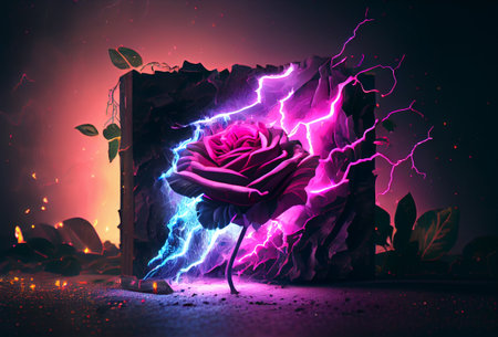 Classic vintage drawing rose flower on dark background.Valentine's Day concept. Generative AI.の素材