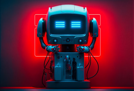 Charging station, electric robot charging station, futuristic 3D technology. Generative AI.の素材