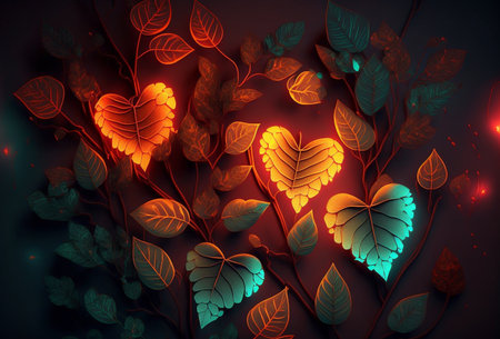 Vintafe leaf background beautiful heart shape. Generative Ai.の素材