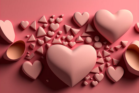 Happy valentines day with heart shape balloon, gift box,  3D rendering.  Generative Ai.の素材